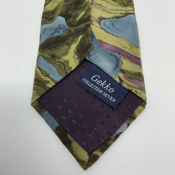 Vintage J.Garcia Gekko Collection 7 Tie Men Abstract Green Novelty Silk Necktie - Picture 3 of 4